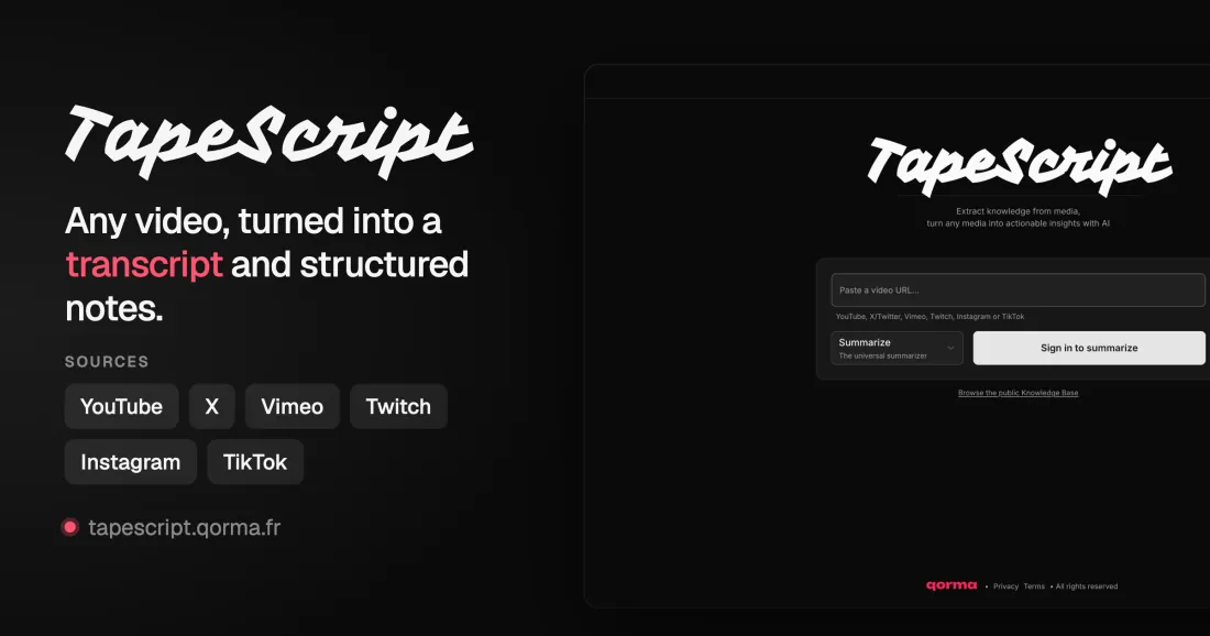 TapeScript: Video transcripts and summaries